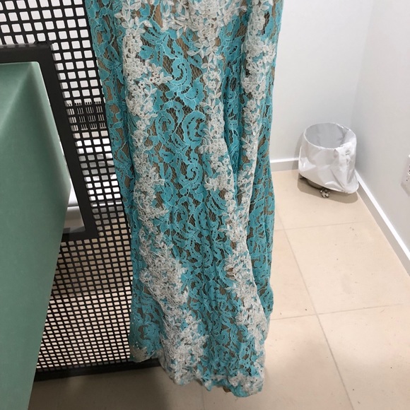 Jovani Evening Gown Turquoise/White w/ Nude Under - Picture 8 of 8